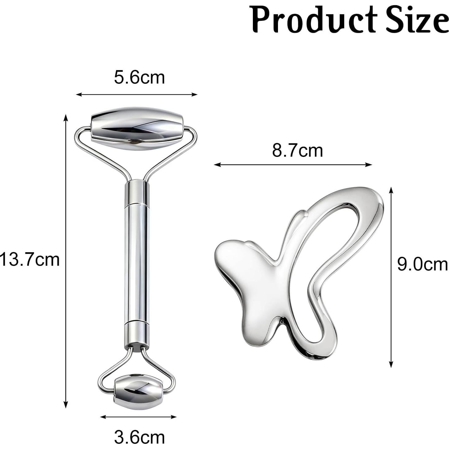 Gua Sha y Rodillo Facial Acero Inoxidable - Masaje Drenaje Linfático