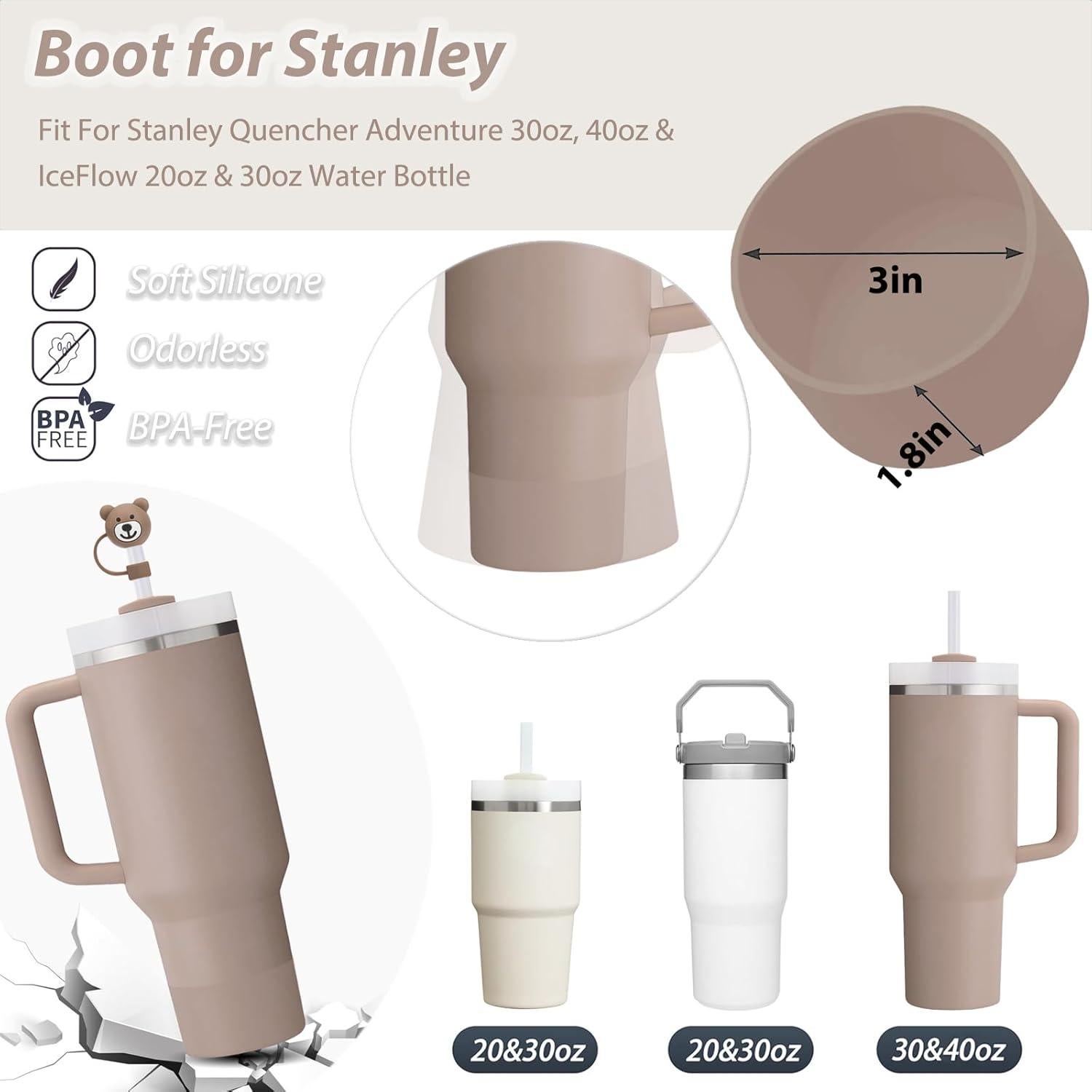 Cup Accessories Set Includes 6Pcs Silicone Spill Proof Stopper, 2Pcs Straw Cover Cap for 9-10 mm Straw, 1Pcs Silicone Boot Compatible with Stanley Cup 40oz&30oz Tumbler (Almond Rose)