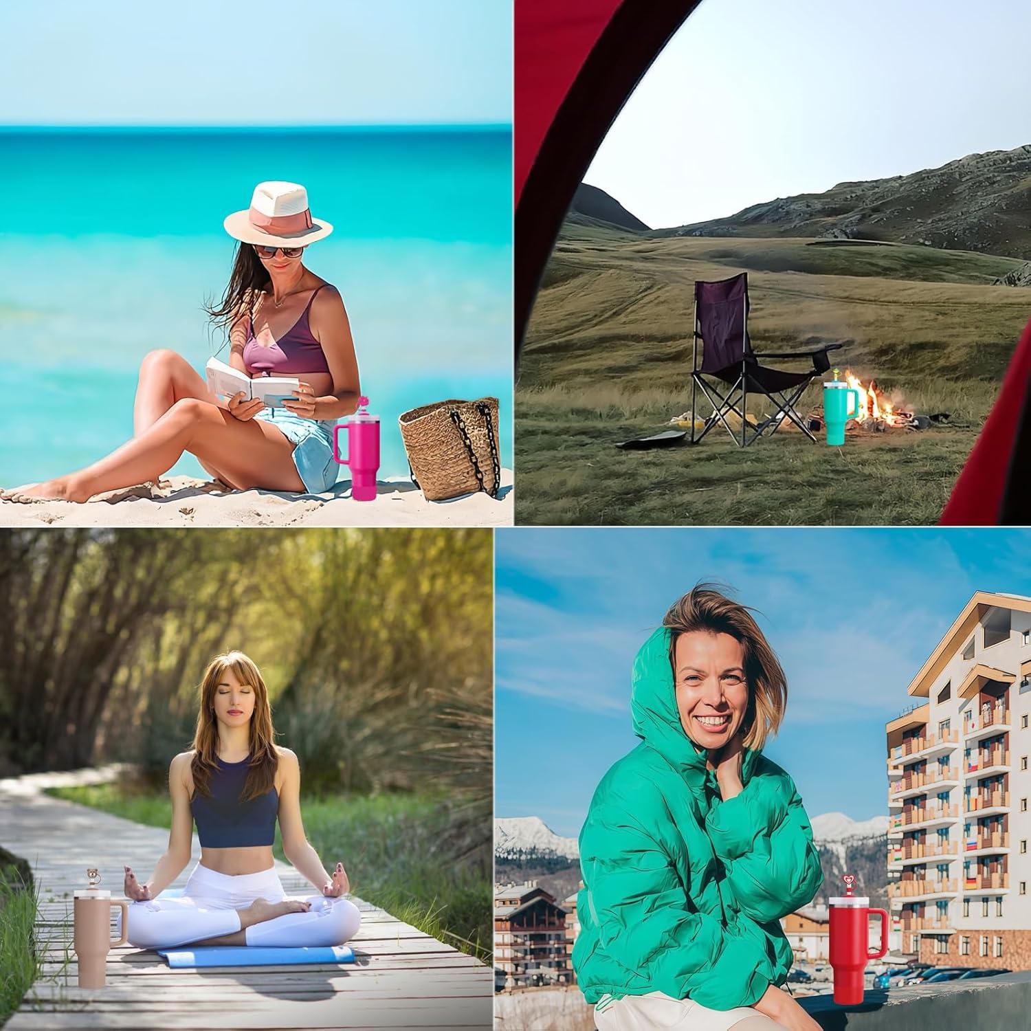 Cup Accessories Set Includes 6Pcs Silicone Spill Proof Stopper, 2Pcs Straw Cover Cap for 9-10 mm Straw, 1Pcs Silicone Boot Compatible with Stanley Cup 40oz&30oz Tumbler (Almond Rose)