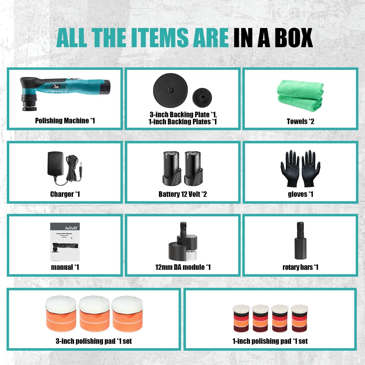 Pulidora Mini Inalámbrica AUTIWOZ KIT 1 12V 6 Velocidades