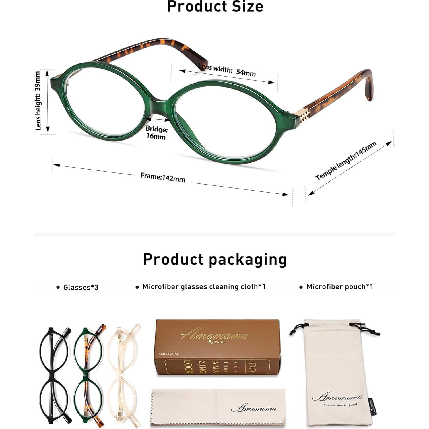 Gafas de lectura AMOMOMA con bloqueo de luz azul - 3 unidades