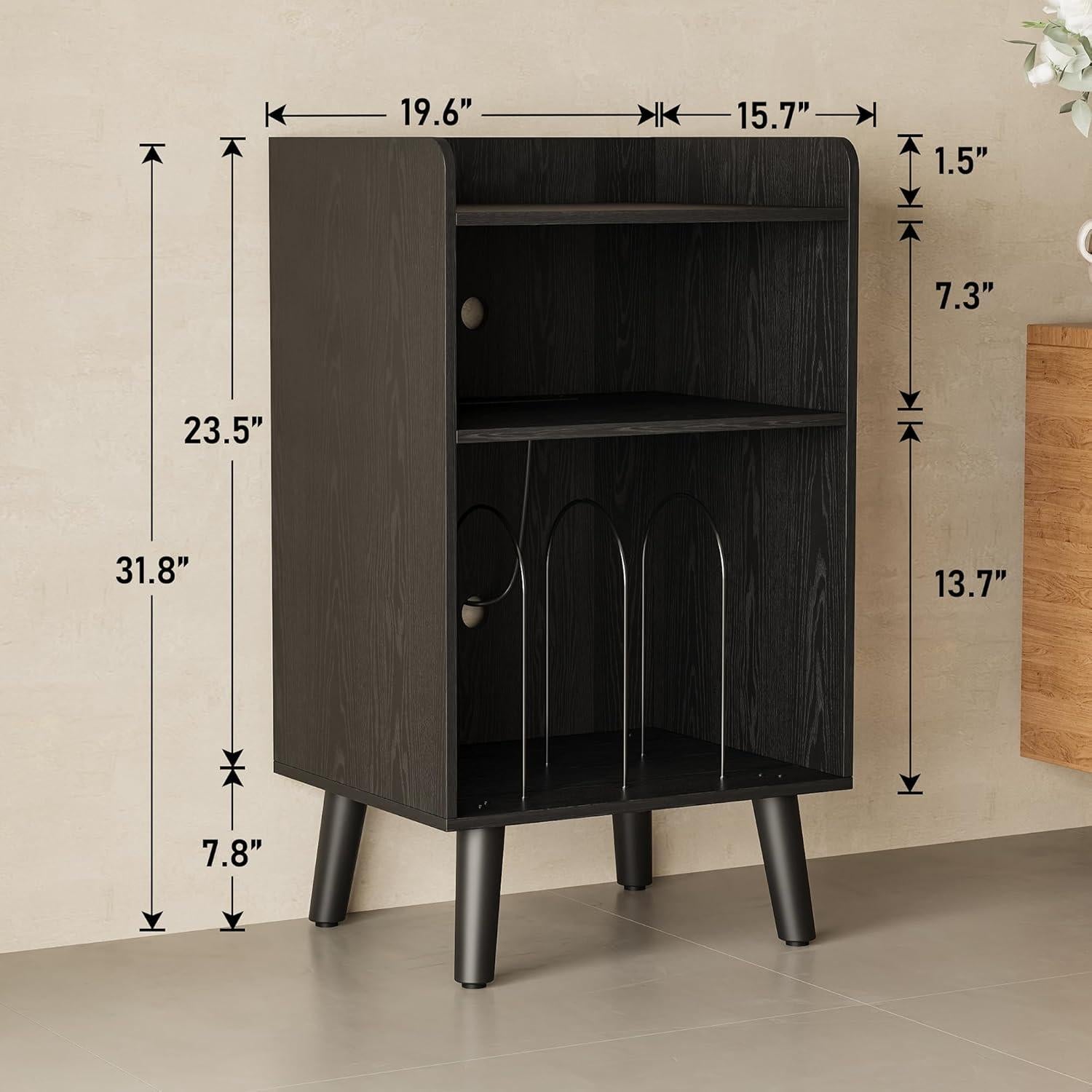 Soporte para Tocadiscos Astimey Negro con Almacenamiento y Carga