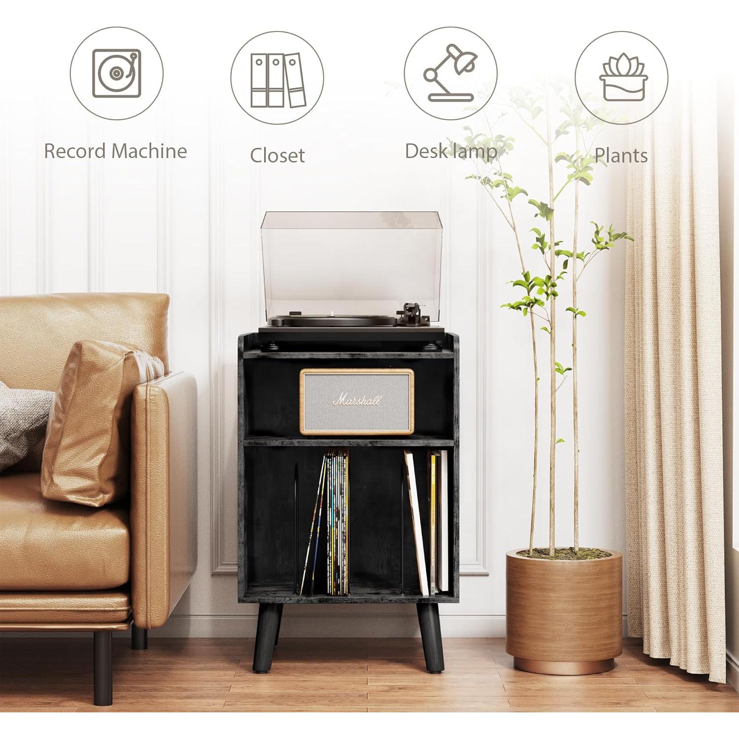 Soporte para Tocadiscos Astimey Negro con Almacenamiento y Carga