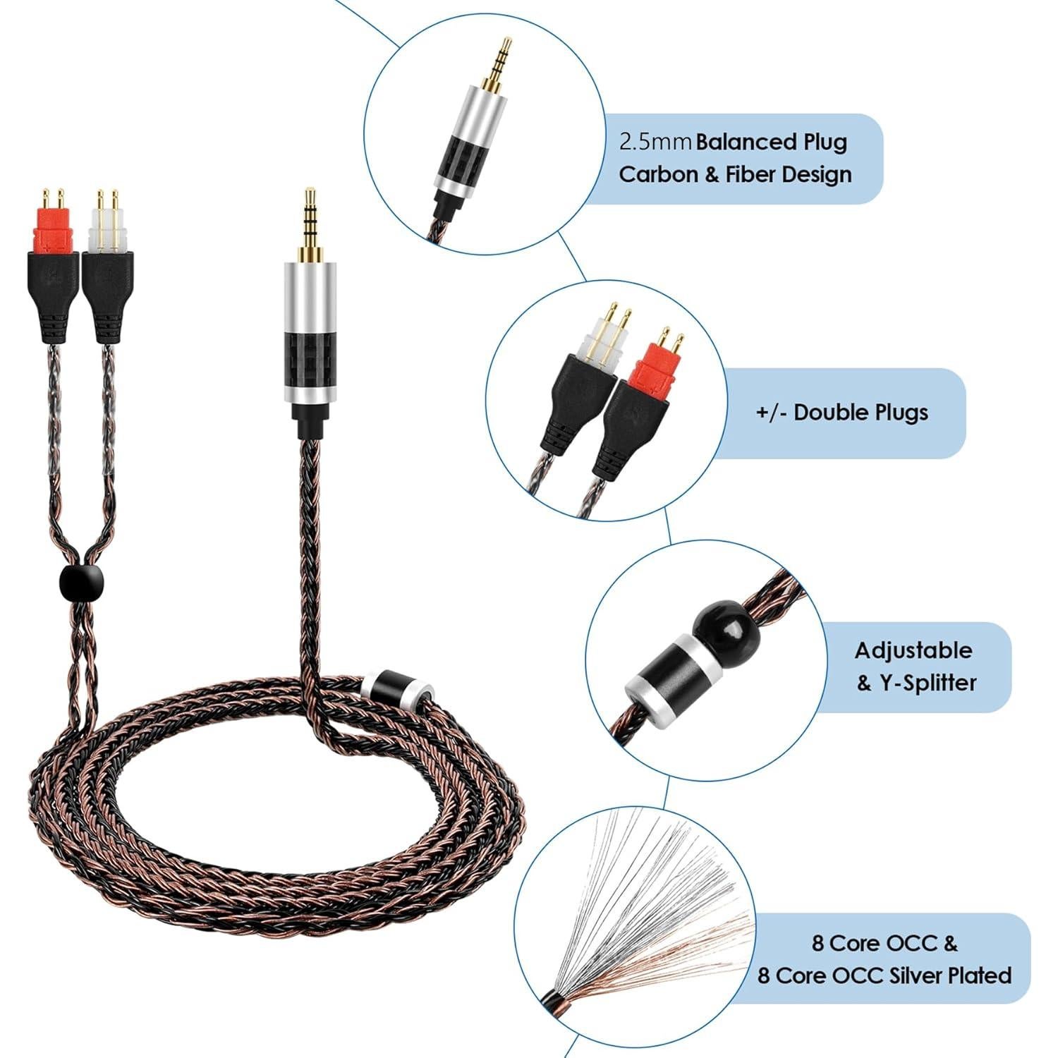 Cable balanceado 2.5mm ANLINKSHINE para Sennheiser HD600/HD650
