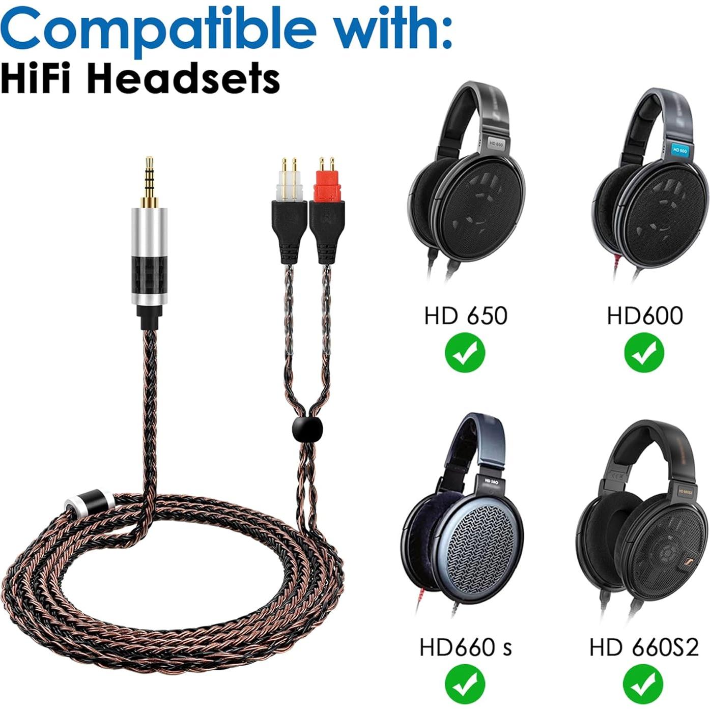Cable balanceado 2.5mm ANLINKSHINE para Sennheiser HD600/HD650