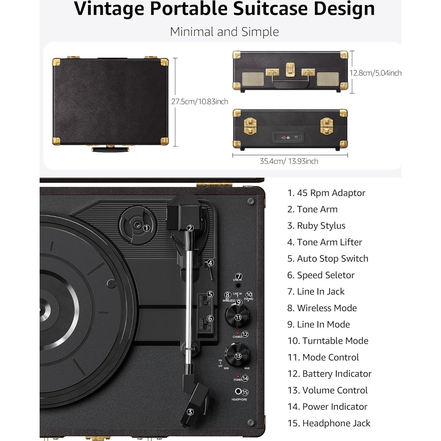 Reproductor de Vinilo Portátil Silwisun Rosa Bluetooth 3 Velocidades