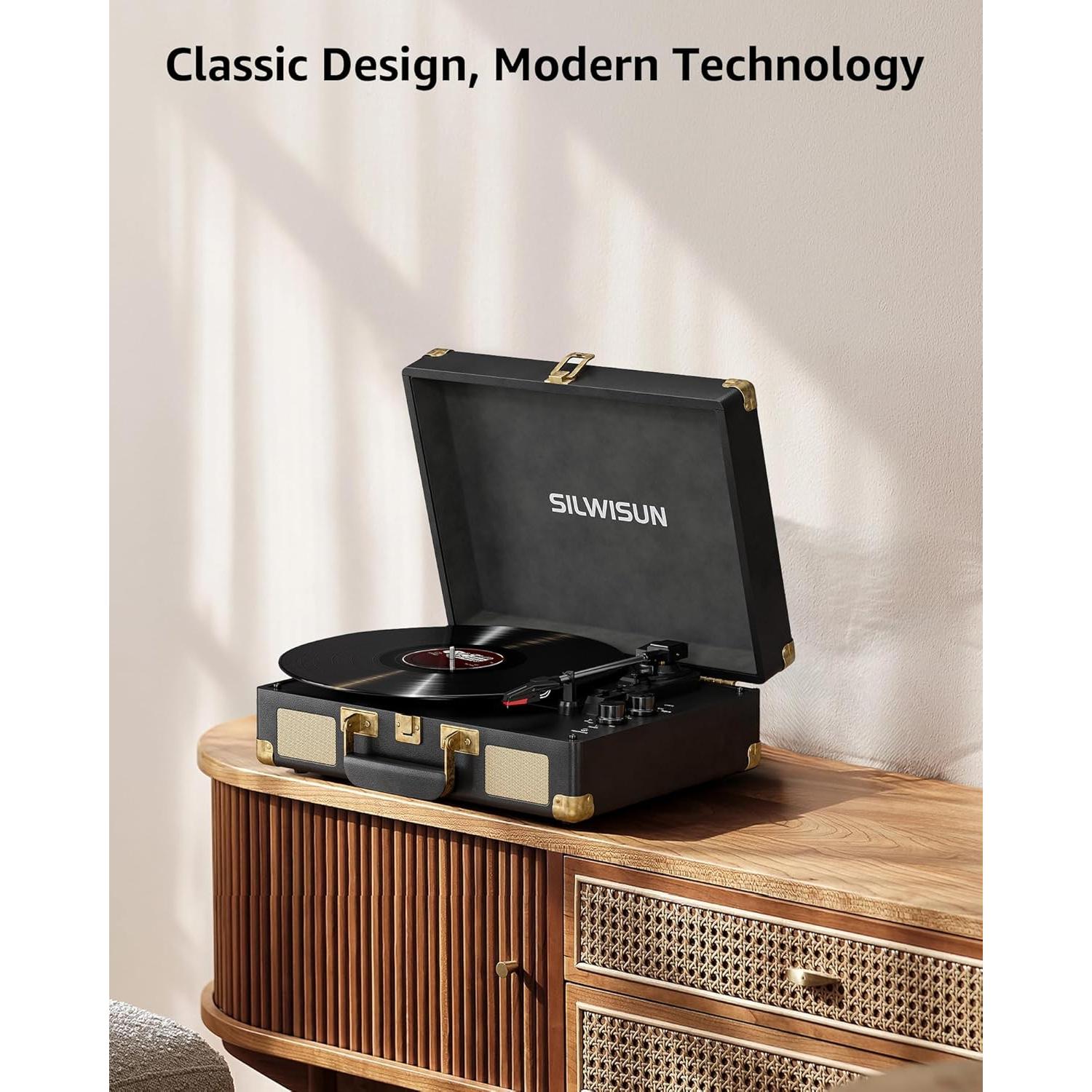 Reproductor de Vinilo Portátil Silwisun Rosa Bluetooth 3 Velocidades