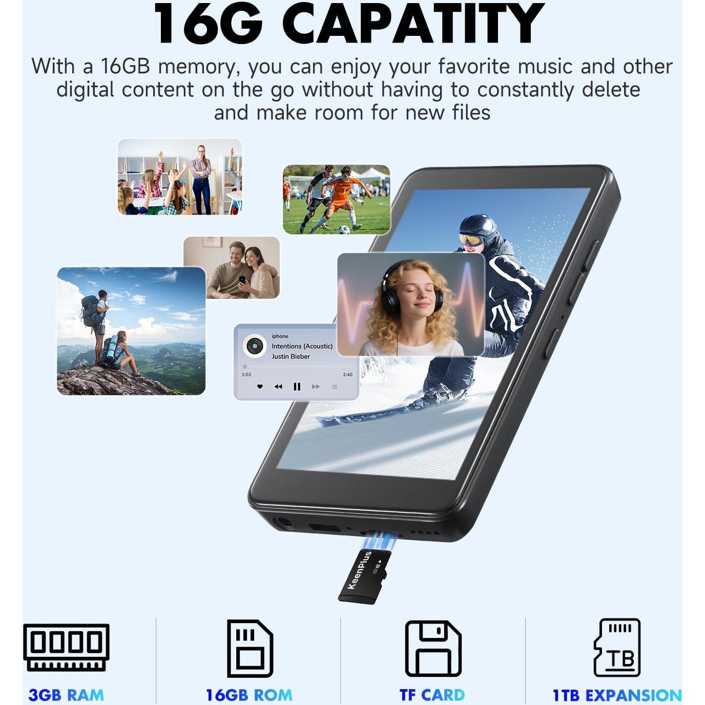 Reproductor MP3 Bluetooth 16GB KeenPlus RAM-3G-16G Pantalla 4"