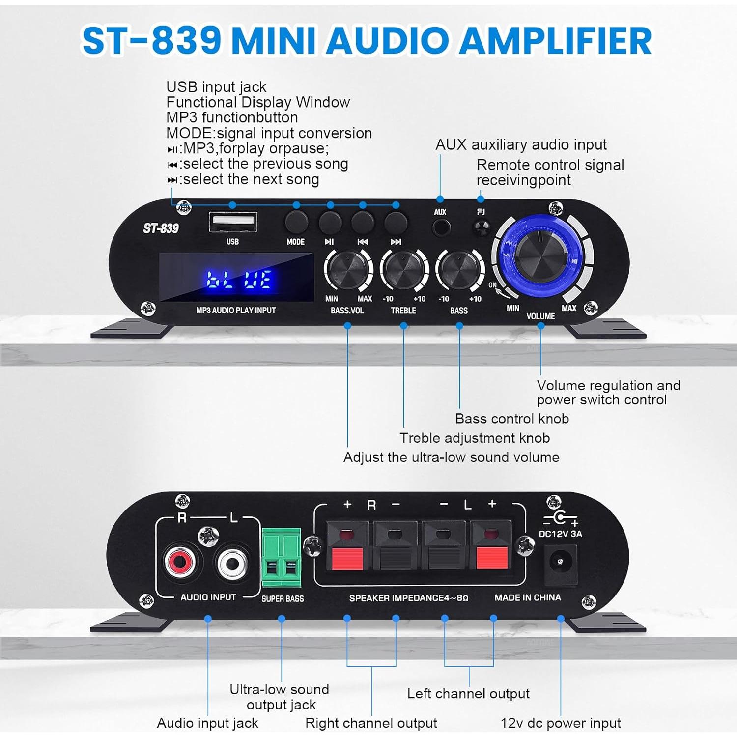 Amplificador Bluetooth ST-839 2.1 Canal 100W con Control Remoto