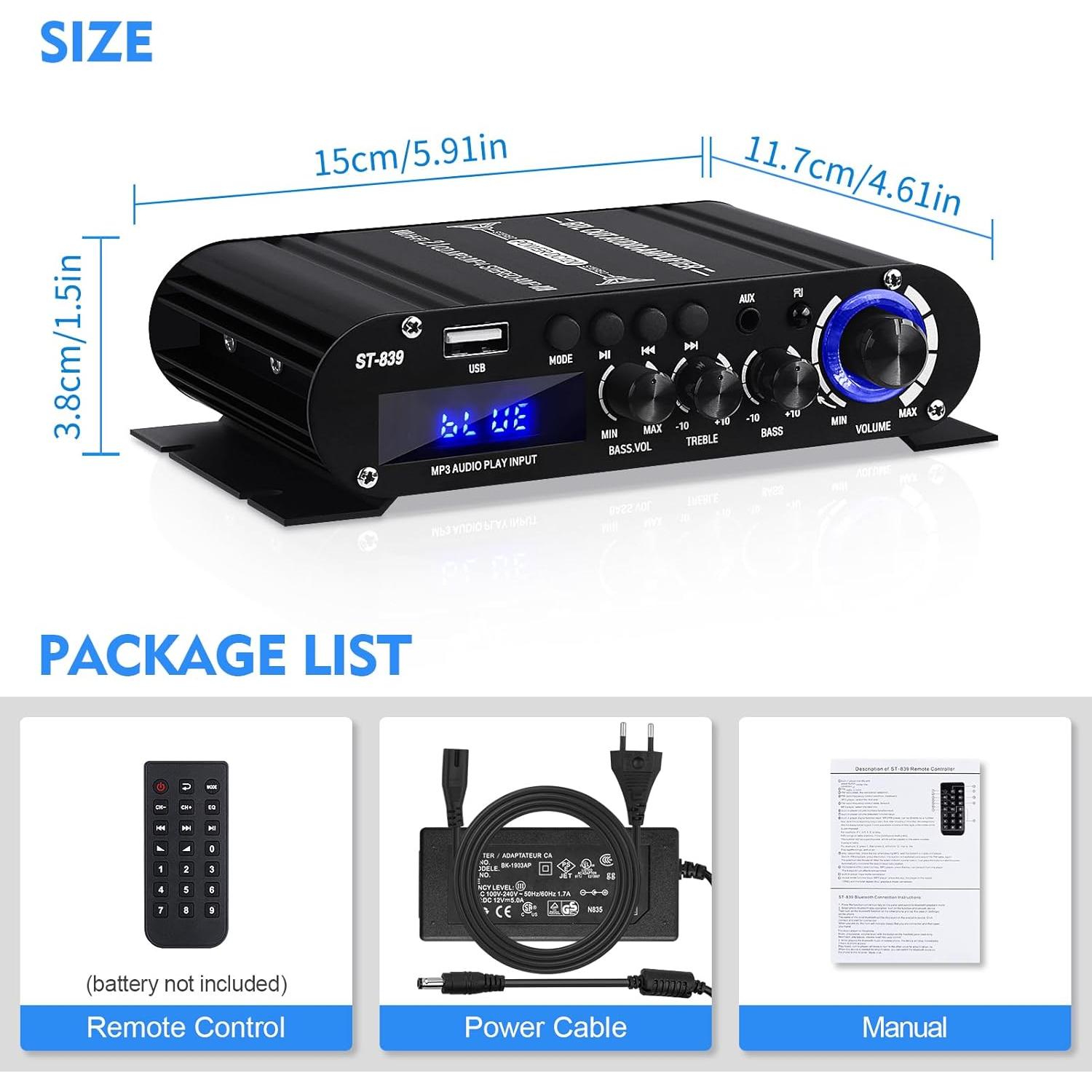 Amplificador Bluetooth ST-839 2.1 Canal 100W con Control Remoto