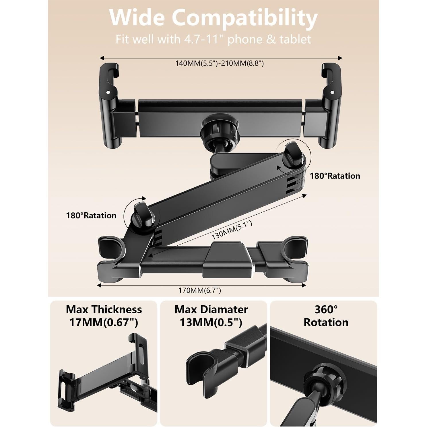 Soporte para Tablet BKWITY para Reposacabezas de Coche 360°