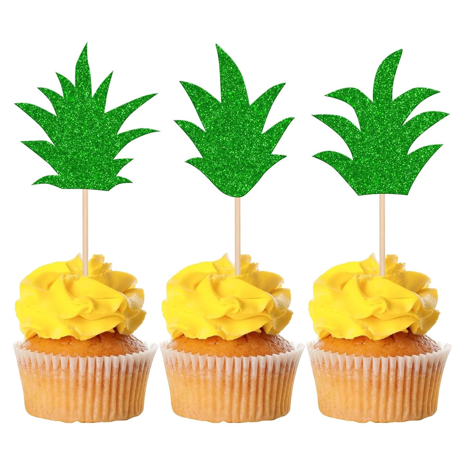 24 Picos Decorativos para Cupcakes Piña YCTHUNFISH Verde