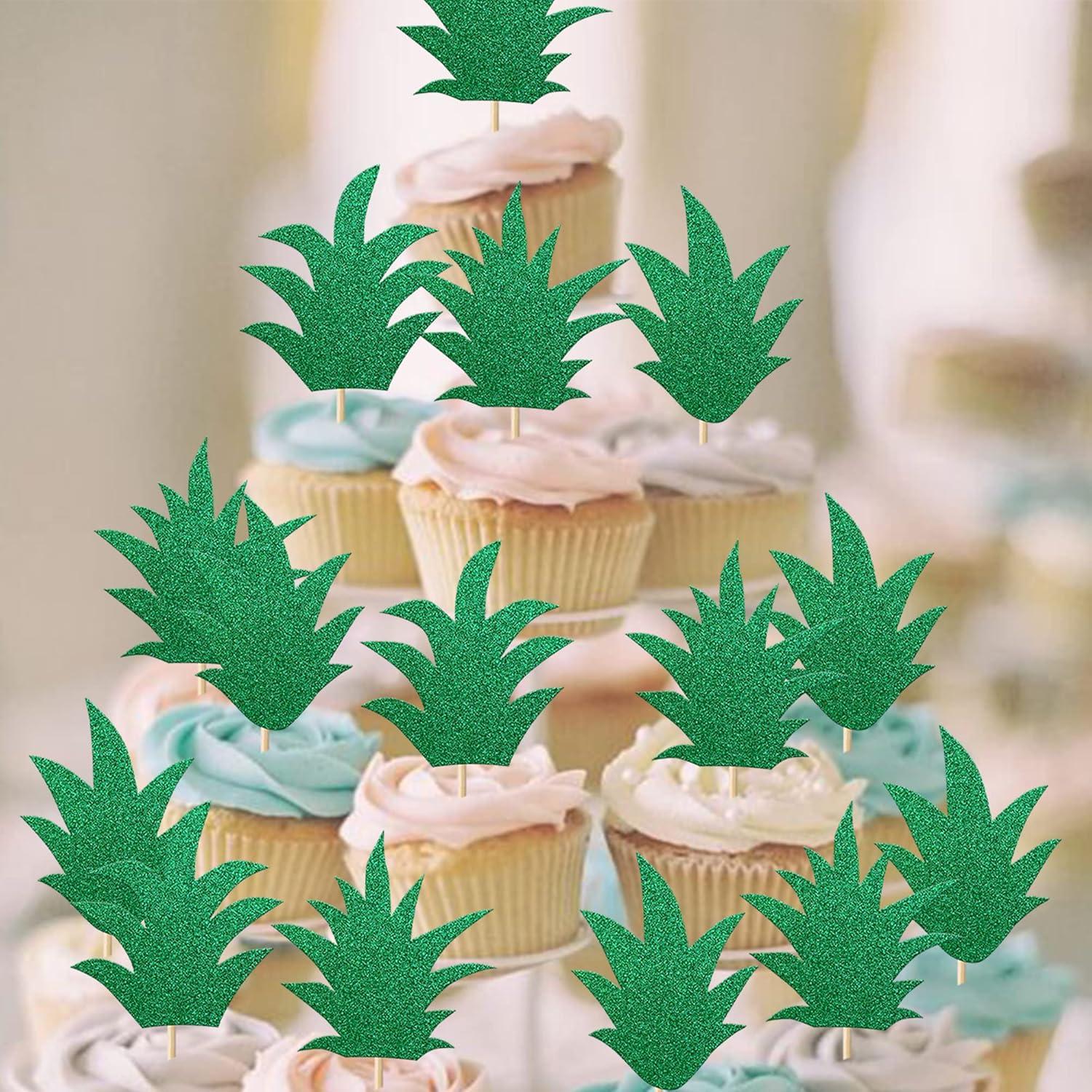 24 Picos Decorativos para Cupcakes Piña YCTHUNFISH Verde