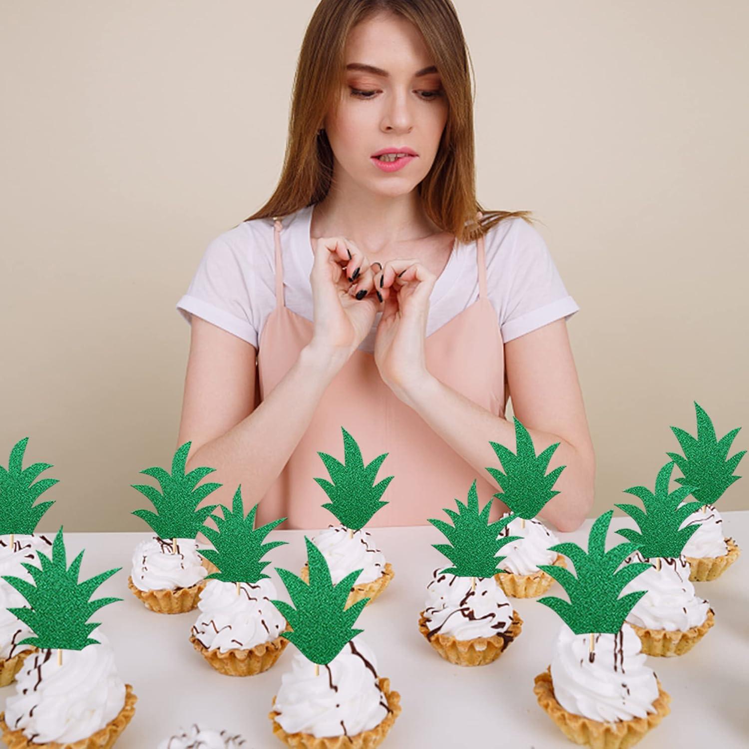 24 Picos Decorativos para Cupcakes Piña YCTHUNFISH Verde