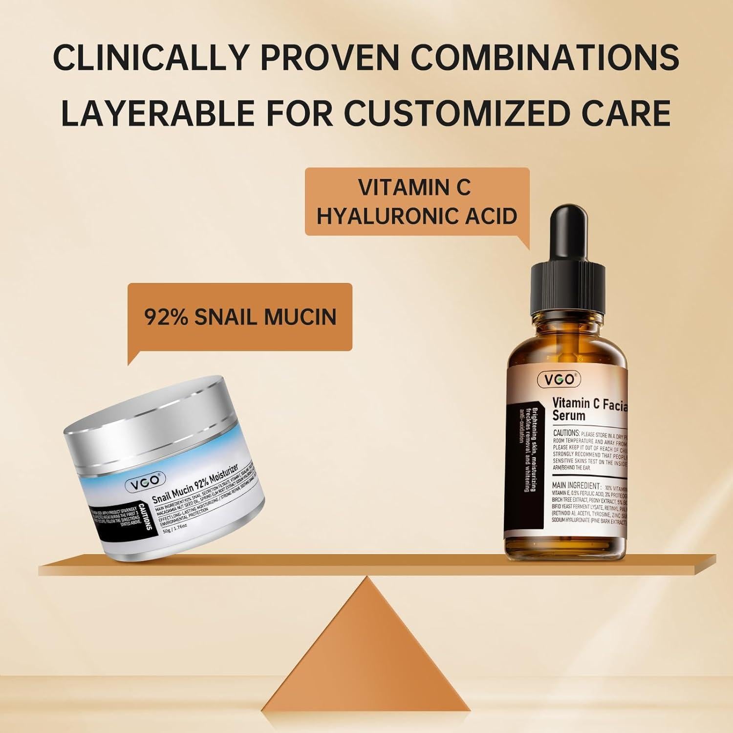 Juego de Cuidado de la Piel VGO - Hidratante Caracol 50g y Suero Vitamina C 30g
