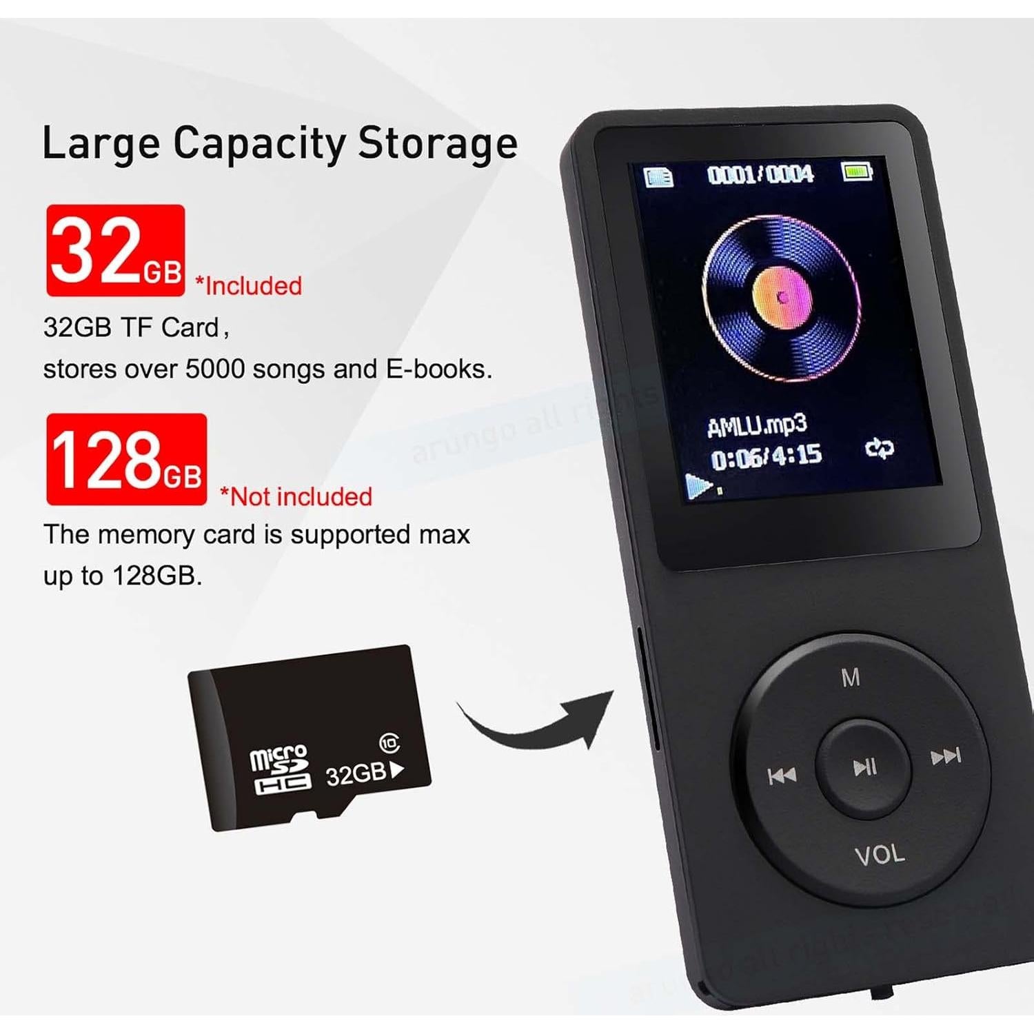 Reproductor MP3 Arungo MP10 32GB Sonido HiFi Pantalla 1.8"