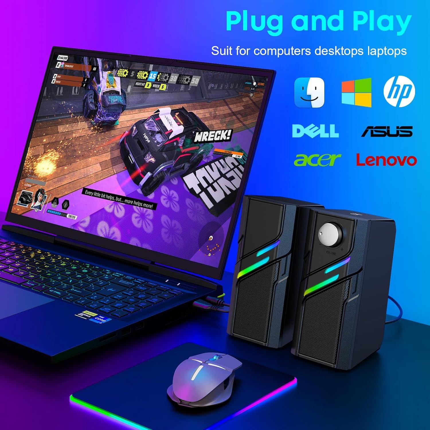 Altavoces LENRUE E66 para PC, sonido potente, USB y AUX