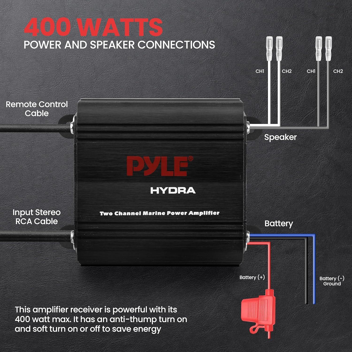 Amplificador Marino Pyle 2 Canales 400W Impermeable