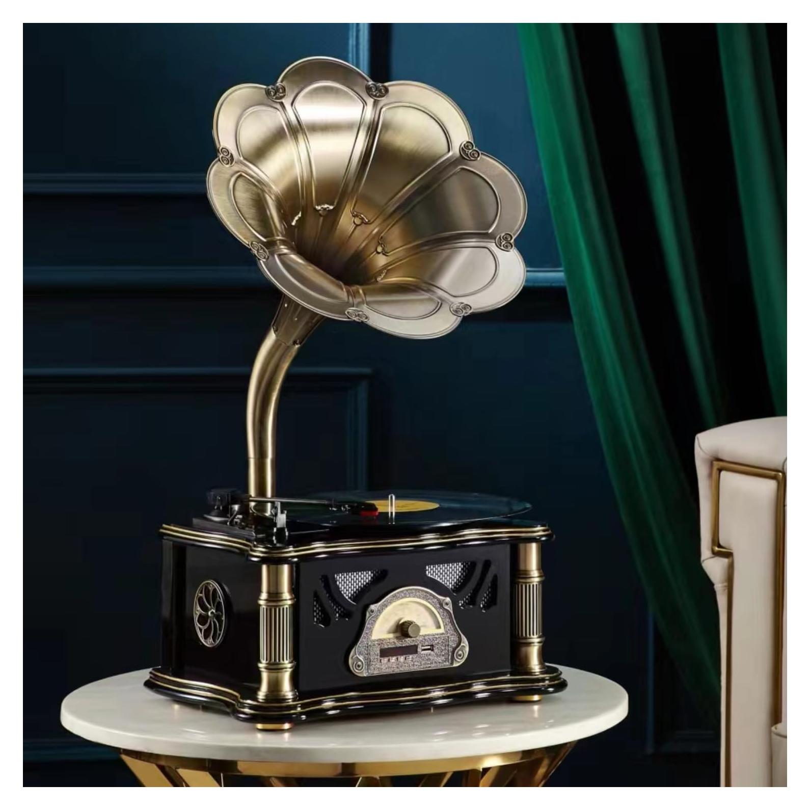 Gramófono Vintage HZLSBL Bluetooth 3 Velocidades Roble Negro