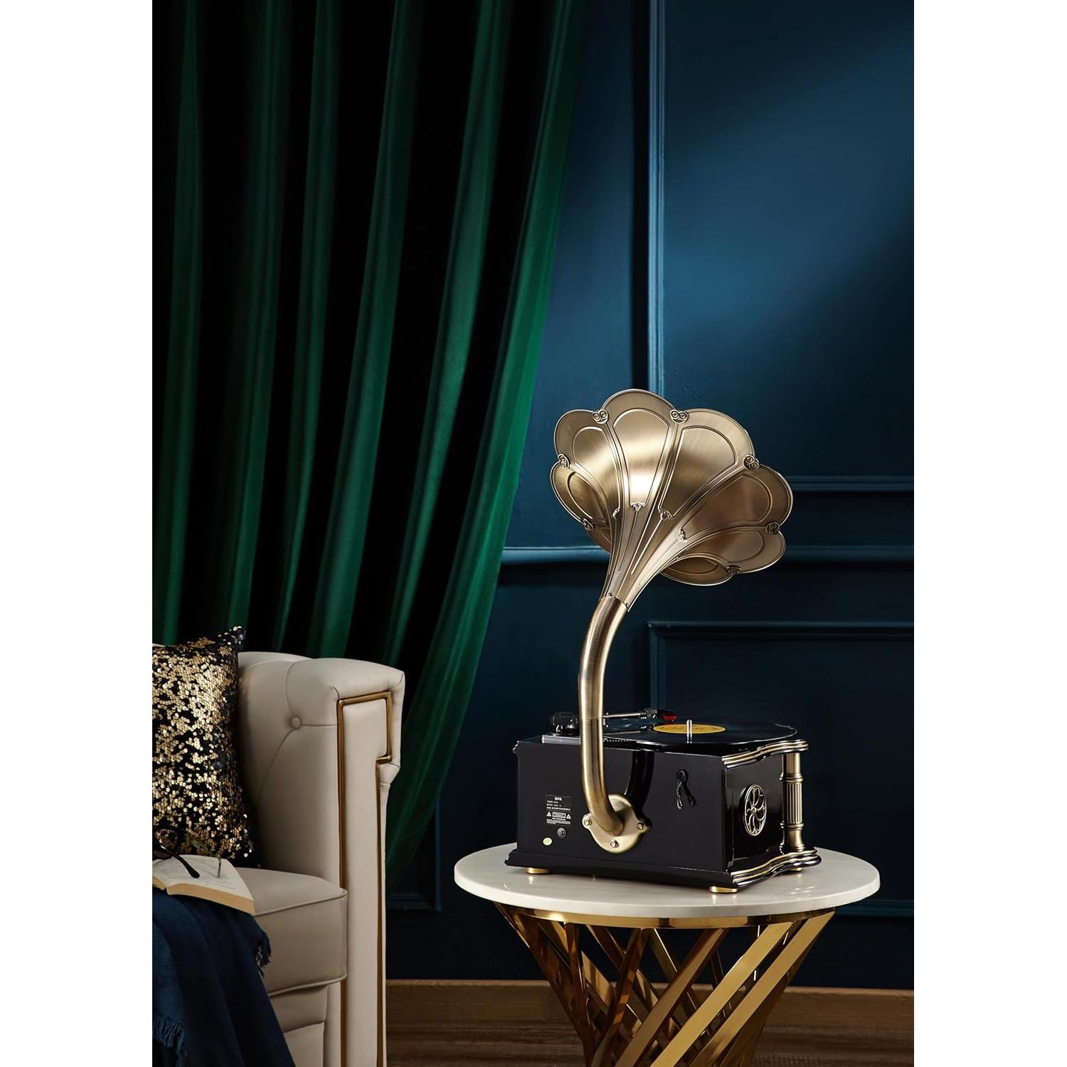 Gramófono Vintage HZLSBL Bluetooth 3 Velocidades Roble Negro