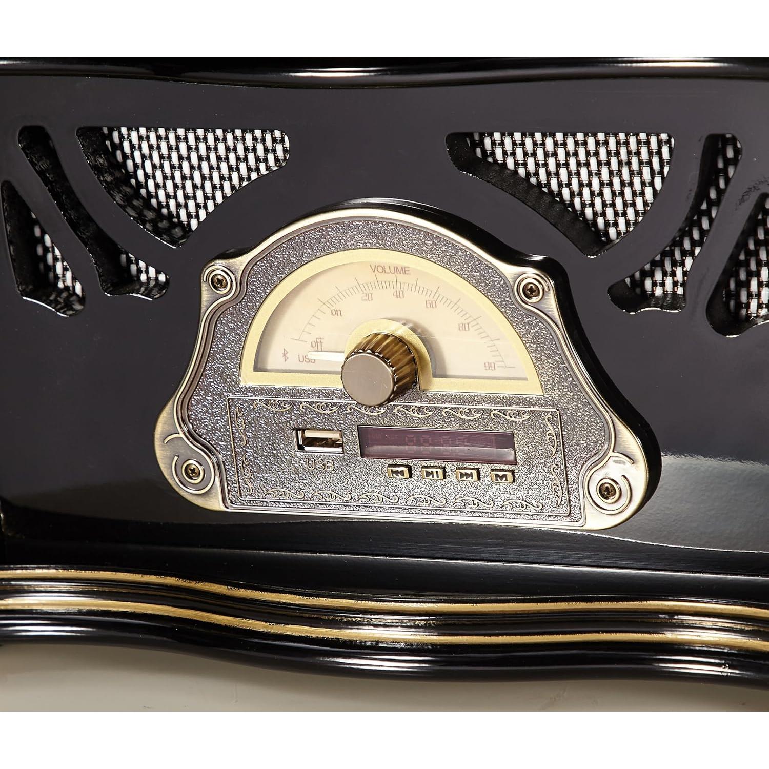 Gramófono Vintage HZLSBL Bluetooth 3 Velocidades Roble Negro