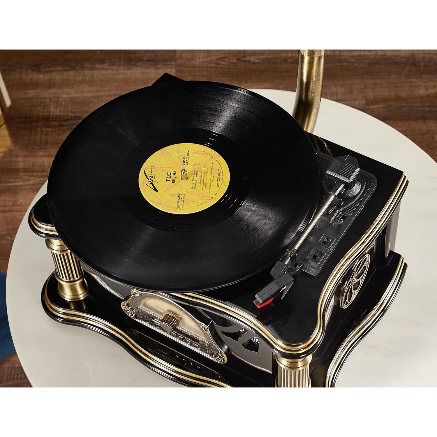 Gramófono Vintage HZLSBL Bluetooth 3 Velocidades Roble Negro