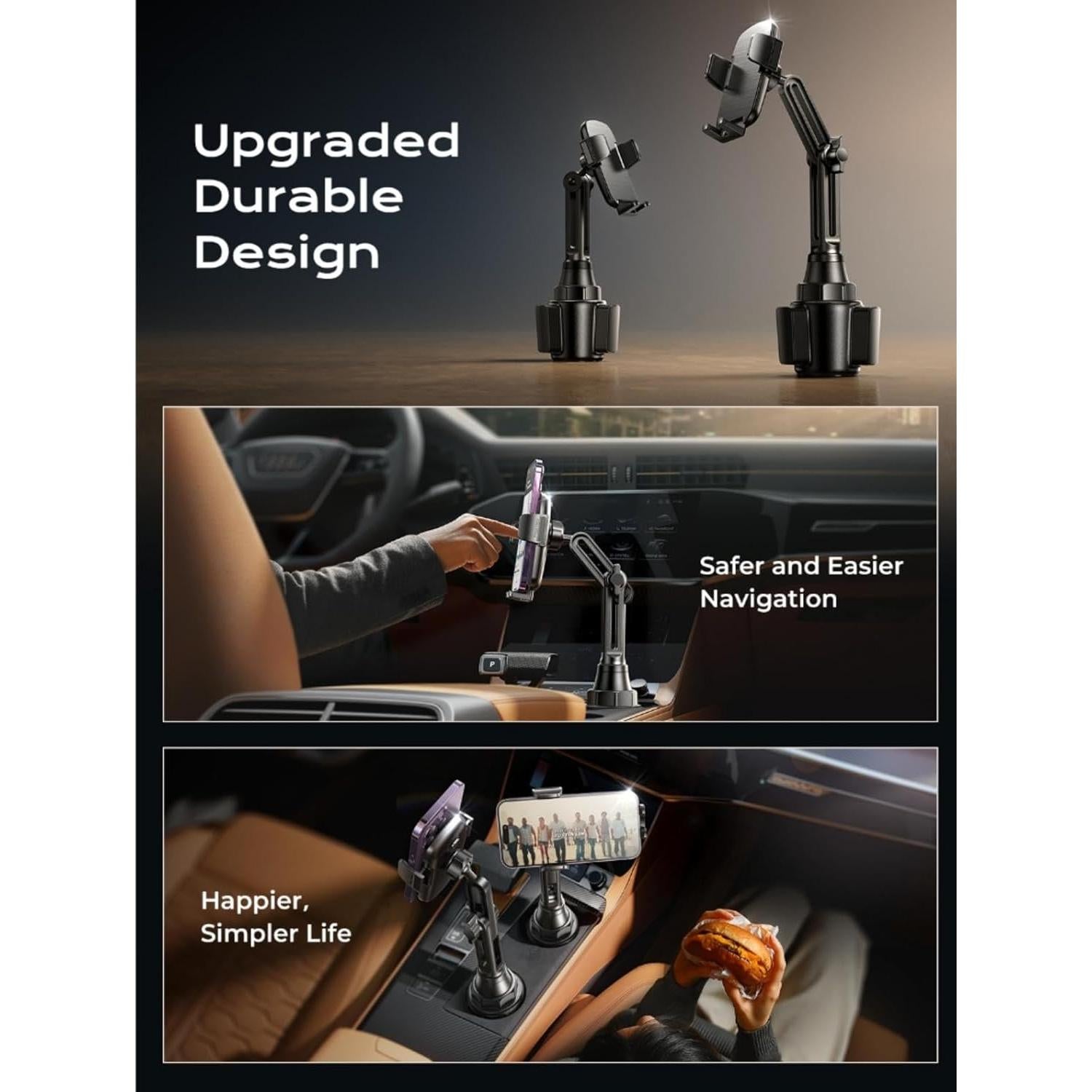 LISEN Upgraded Version Cup Holder Phone Holder 360° Adjustable Long Neck Car Phone Mount Golf Cart Phone Holder, Truck Jeep Accessories for iPhone 17 Air Pro Samsung Google and All 4-7'' Phone,Black