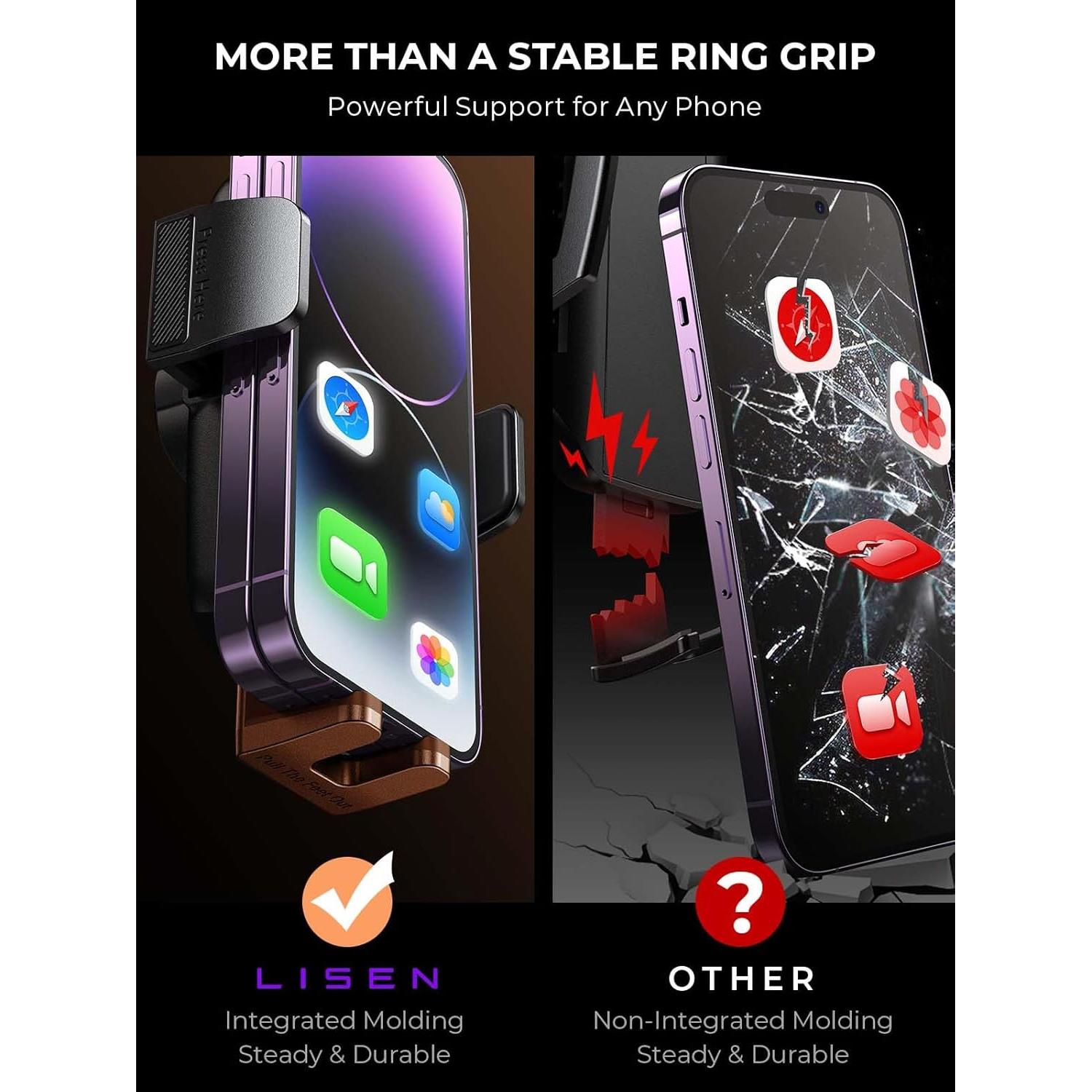 LISEN Upgraded Version Cup Holder Phone Holder 360° Adjustable Long Neck Car Phone Mount Golf Cart Phone Holder, Truck Jeep Accessories for iPhone 17 Air Pro Samsung Google and All 4-7'' Phone,Black