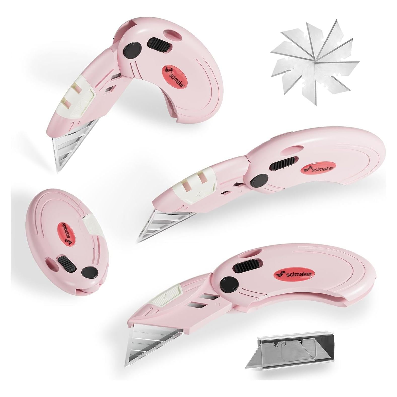 Cuchillos Utility Plegables Scimaker Rosa - 4 Paquete con 10 Cuchillas