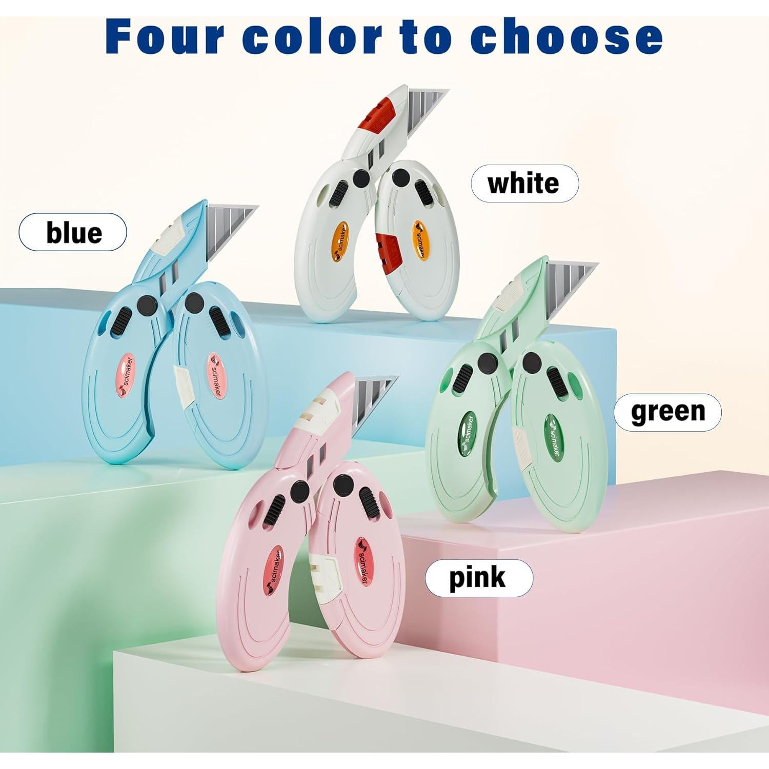 Cuchillos Utility Plegables Scimaker Rosa - 4 Paquete con 10 Cuchillas