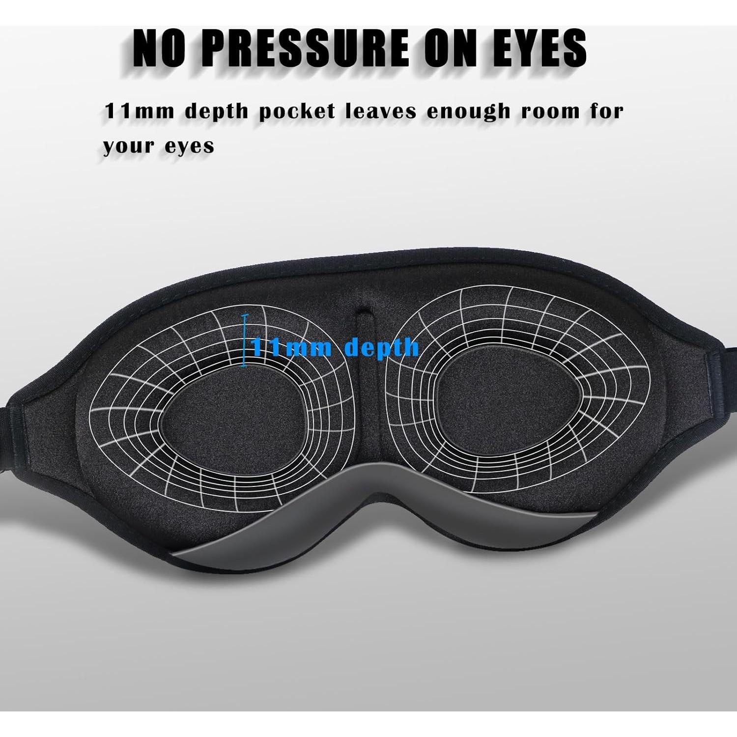 Máscara de Sueño Contorneada ToRhine 3D Ajustable Suave Negro