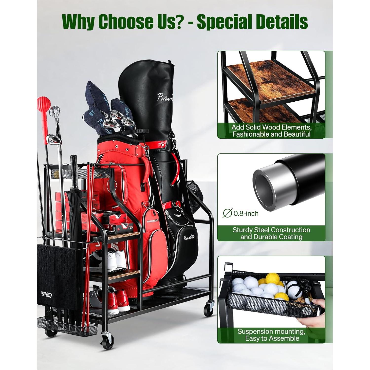 Organizador de Golf FHXZH G11 para 2 Bolsas - Negro