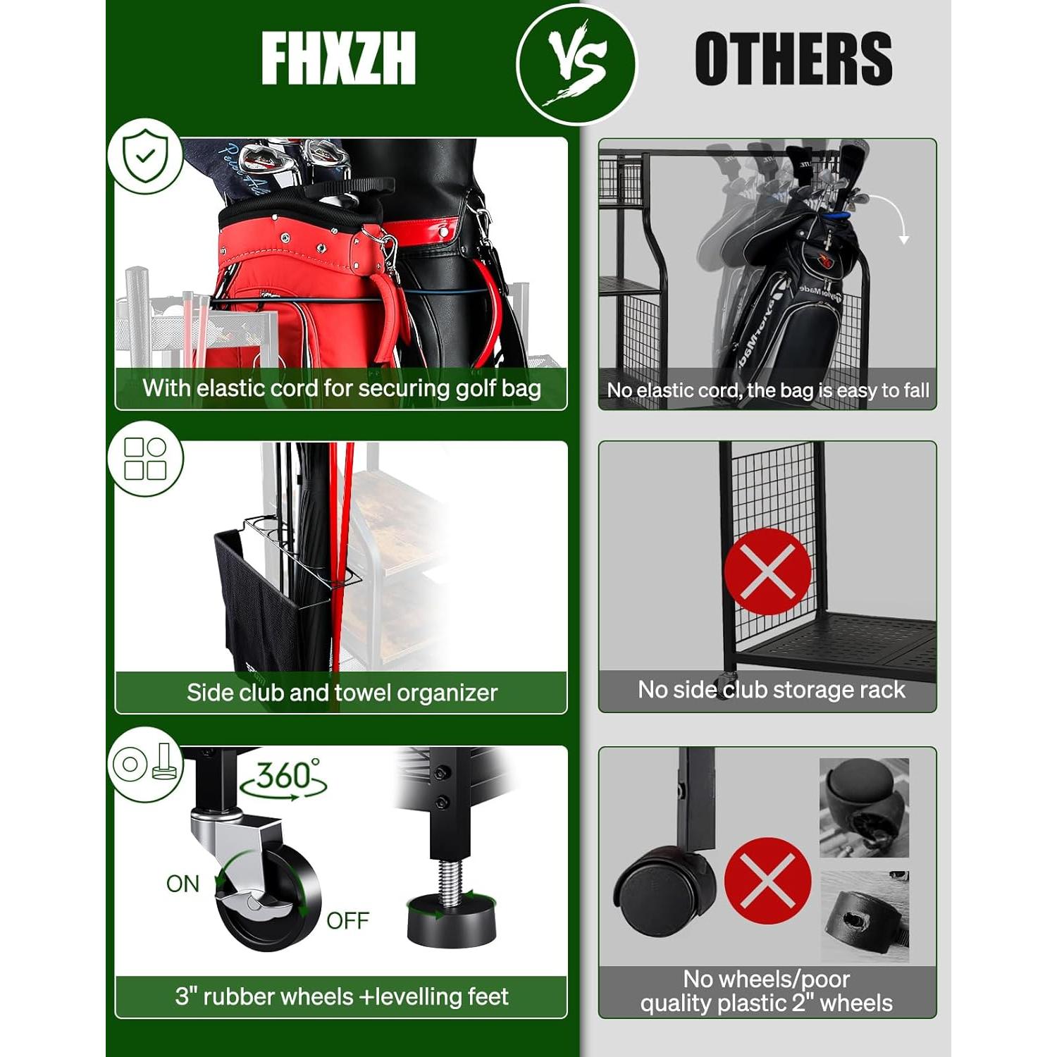 Organizador de Golf FHXZH G11 para 2 Bolsas - Negro