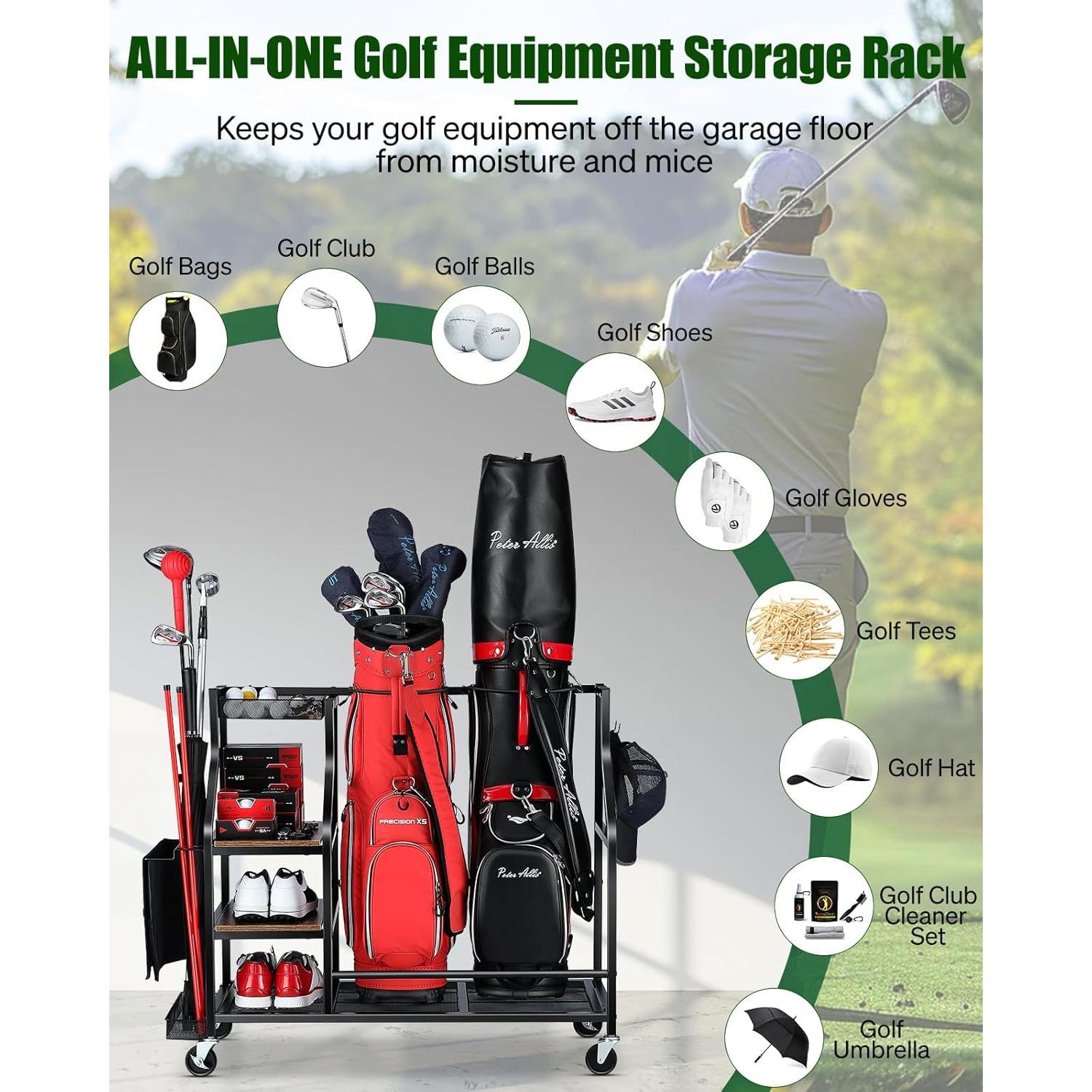 Organizador de Golf FHXZH G11 para 2 Bolsas - Negro