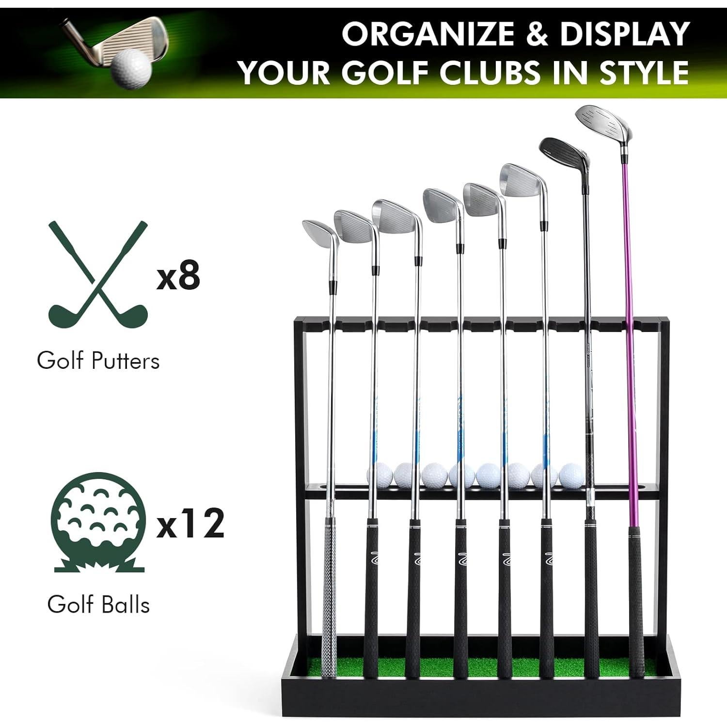 Soporte de Putter de Golf de Madera XCSOURCE para 8 Palos y 12 Pelotas
