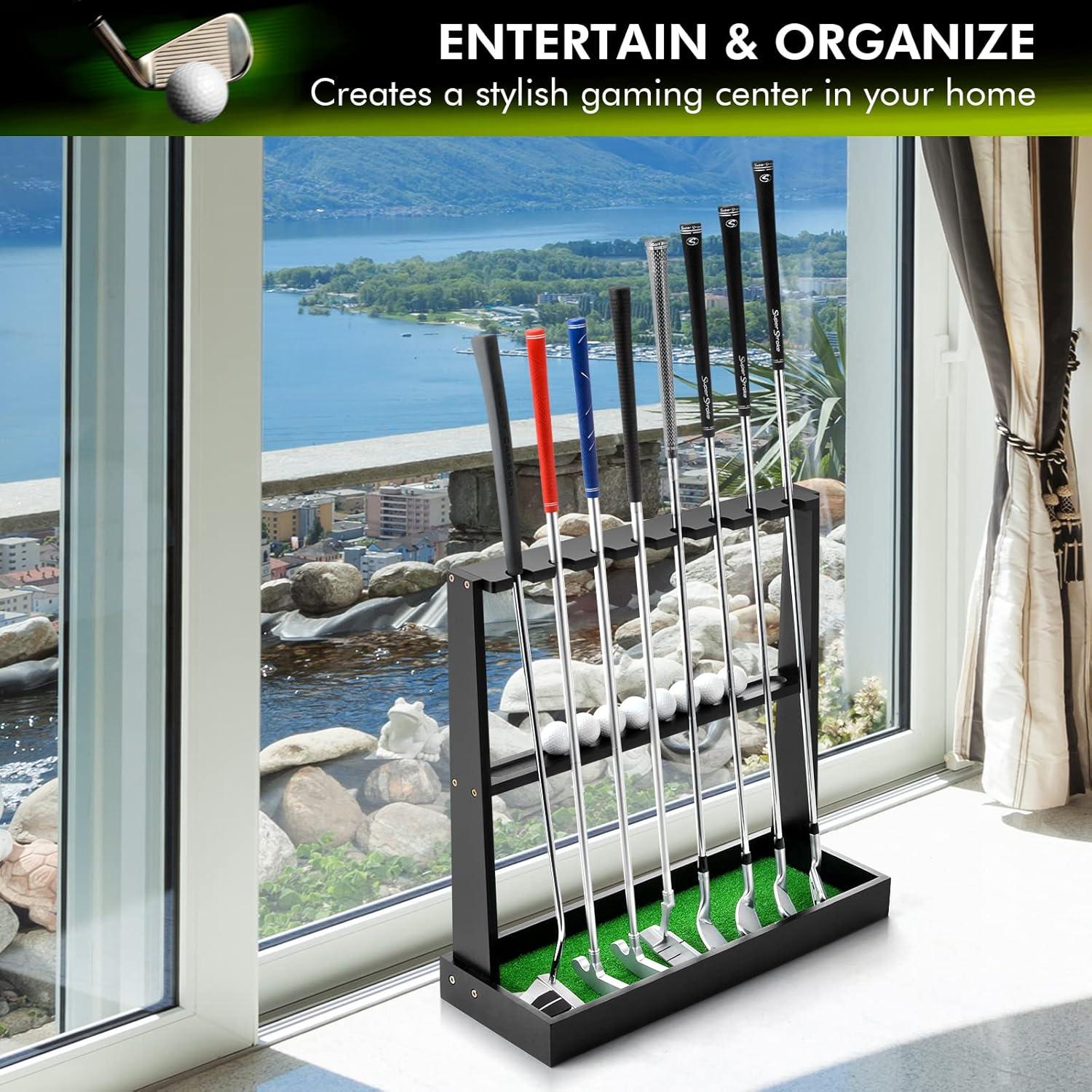 Soporte de Putter de Golf de Madera XCSOURCE para 8 Palos y 12 Pelotas