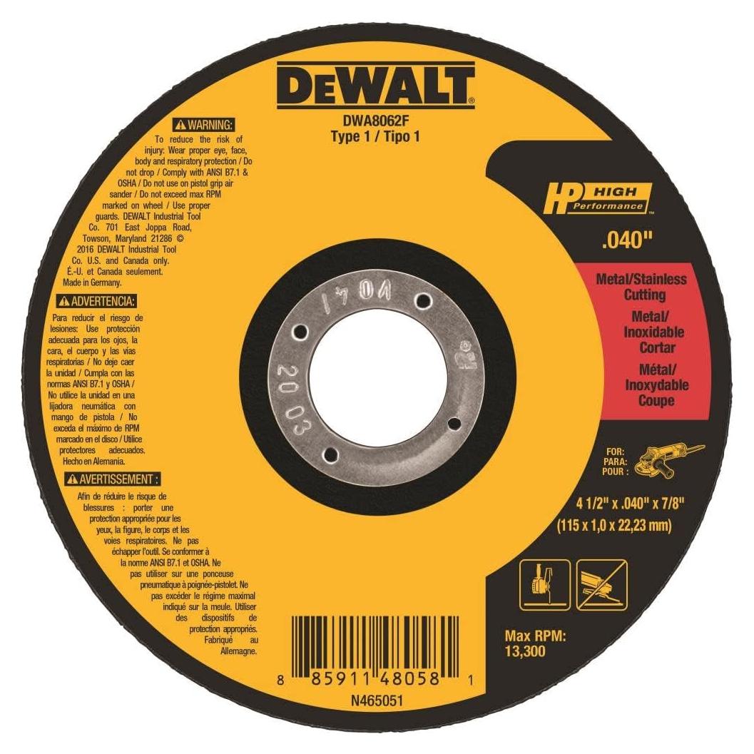 DEWALT DWA8062F T1 HP Fast Cut-Off Wheel, 4-1/2" x 0.040" x 7/8"