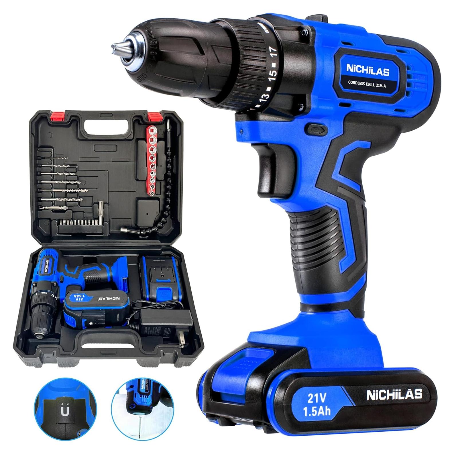 Taladro Inalámbrico Nichilas 21V 2 Velocidades 1500mAh