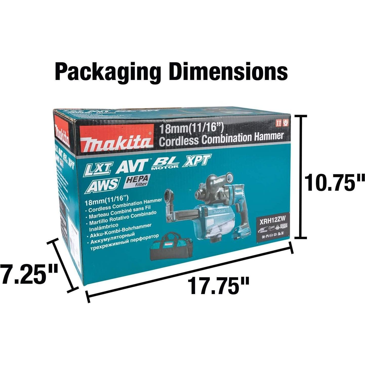 Martillo Rotativo Inalámbrico Makita XRH12ZW 18V con Extractor HEPA