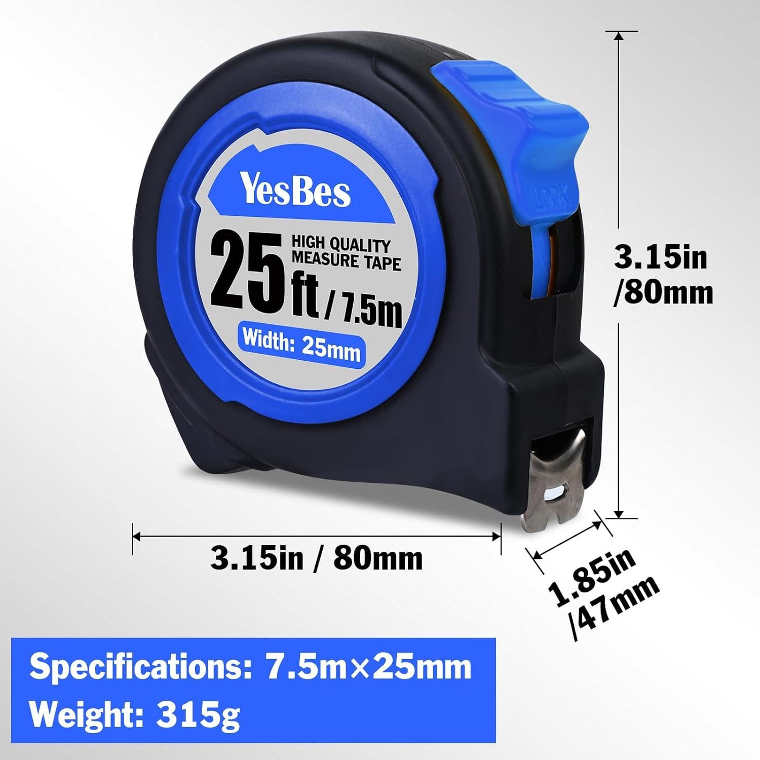 Cinta Métrica Retráctil 25 pies YesBes - Paquete de 12
