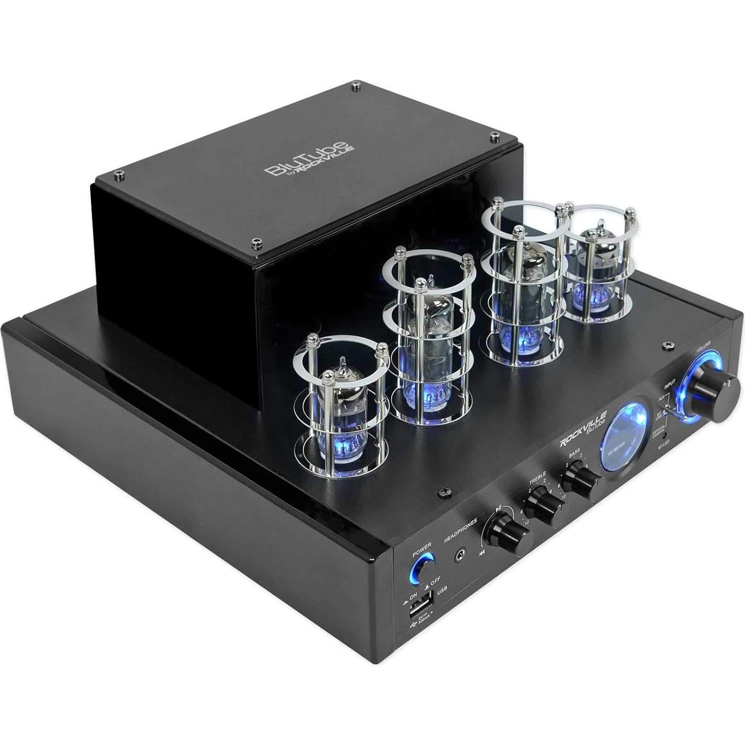 Amplificador de Tubo Rockville BluTube LED 70W Bluetooth Negro