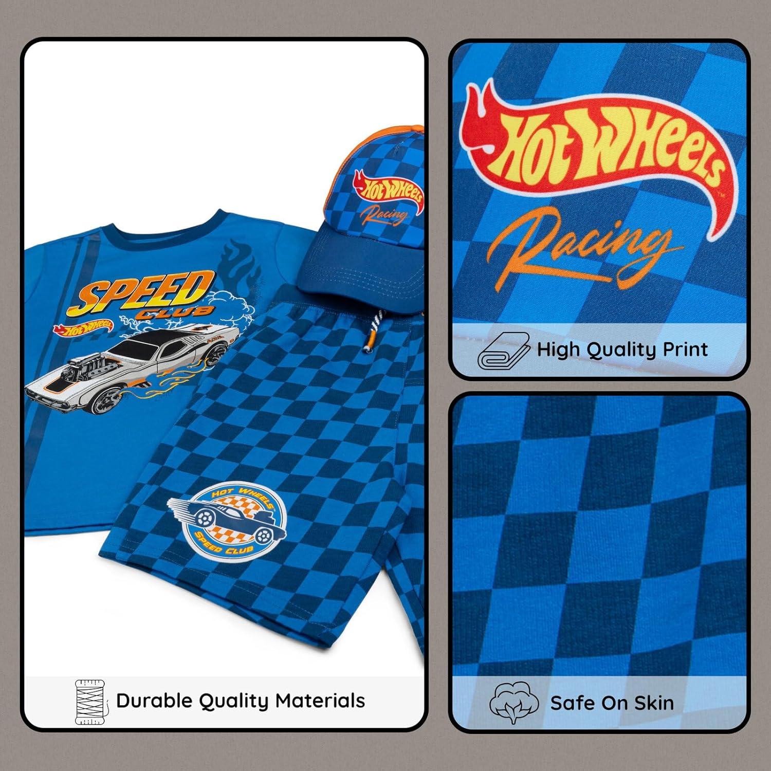 Conjunto 3 Piezas Hot Wheels: Camiseta, Pantalones Cortos y Gorra 2T