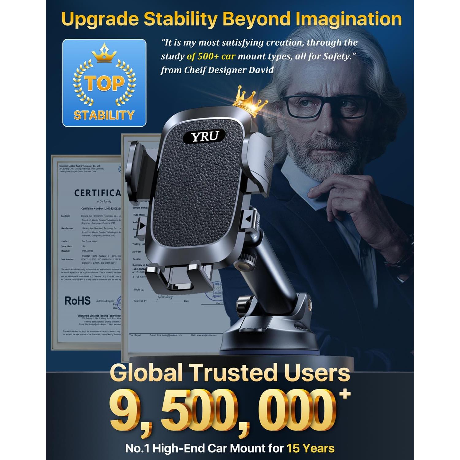 Soporte para Teléfono de Coche YRU C126 Negro 80LB Succión