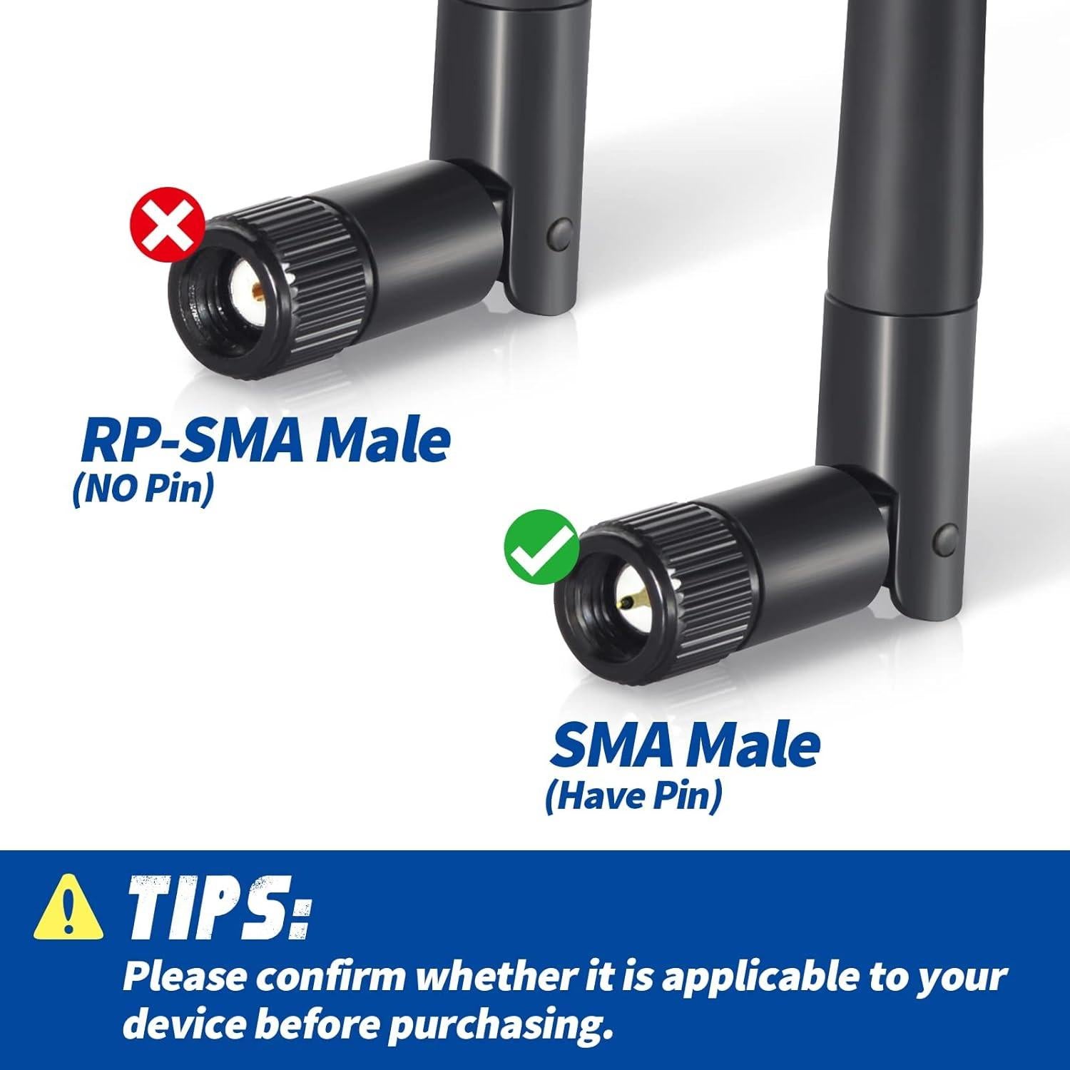Antena WiFi Doble Banda Bingfu SMA Macho 3dBi Paquete de 2