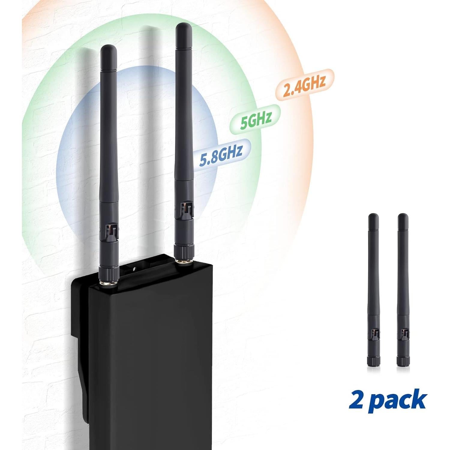 Antena WiFi Doble Banda Bingfu SMA Macho 3dBi Paquete de 2