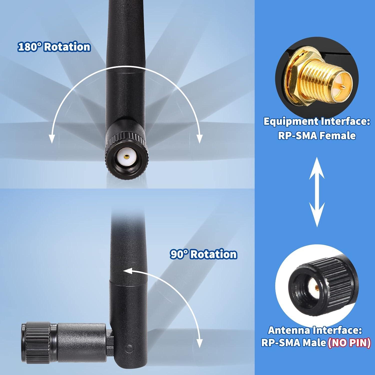 Antena Doble Banda WiFi Bingfu RP-SMA Macho 3dBi Paquete de 4