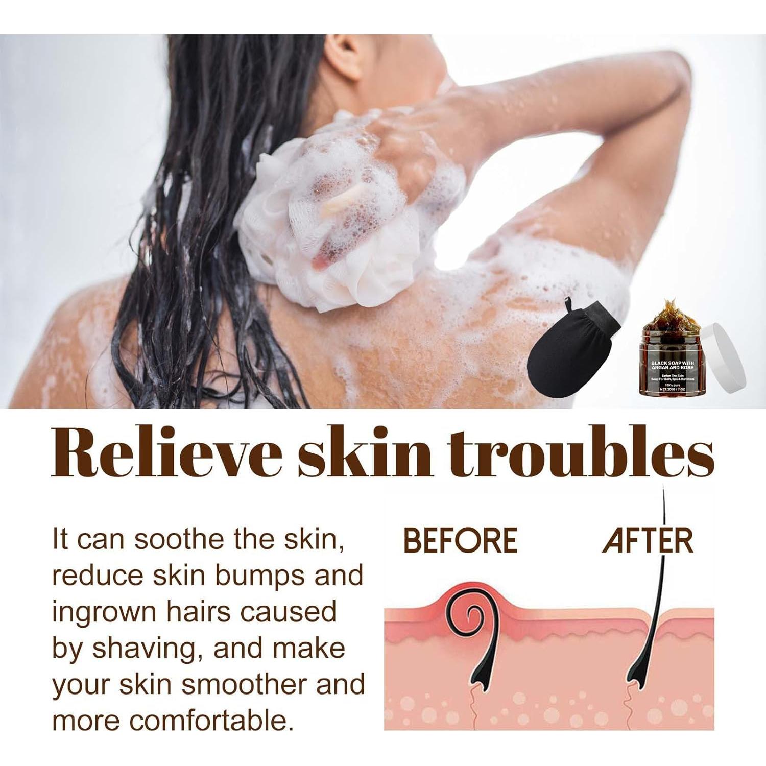 Jabón Negro Exfoliante Pricyru con Argán y Rosa 200g