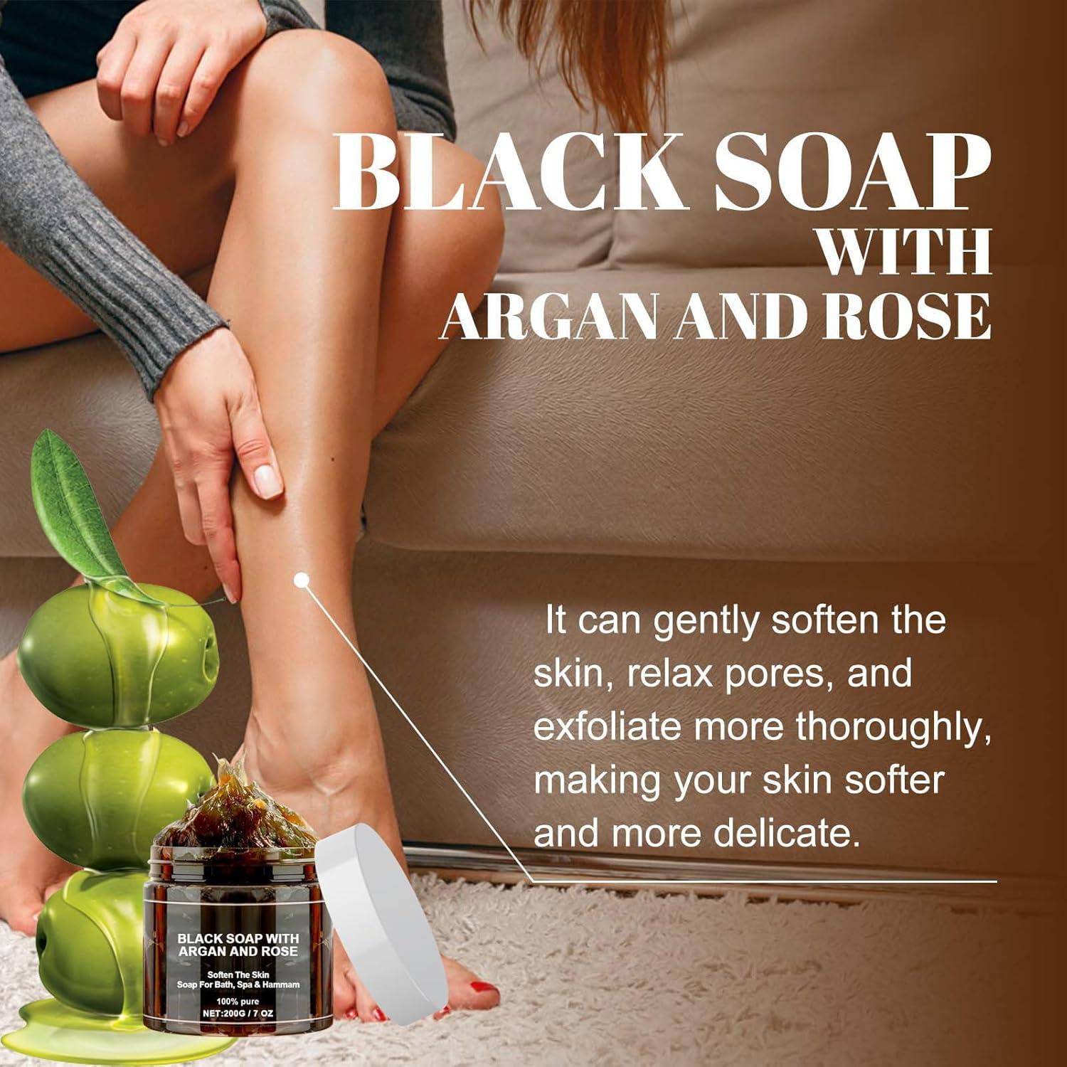 Jabón Negro Exfoliante Pricyru con Argán y Rosa 200g