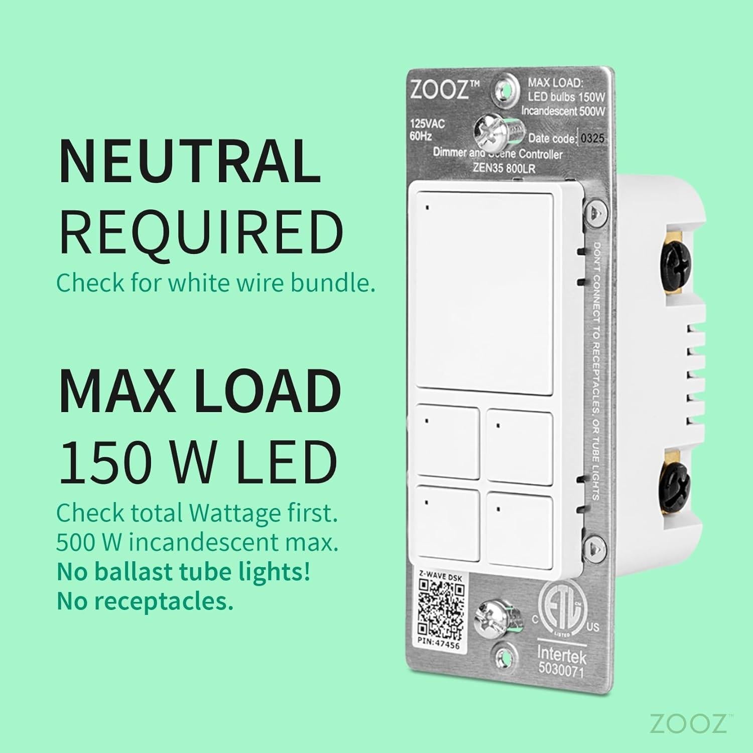 Regulador Z-Wave Zooz ZEN35 800LR Blanco 150W LED