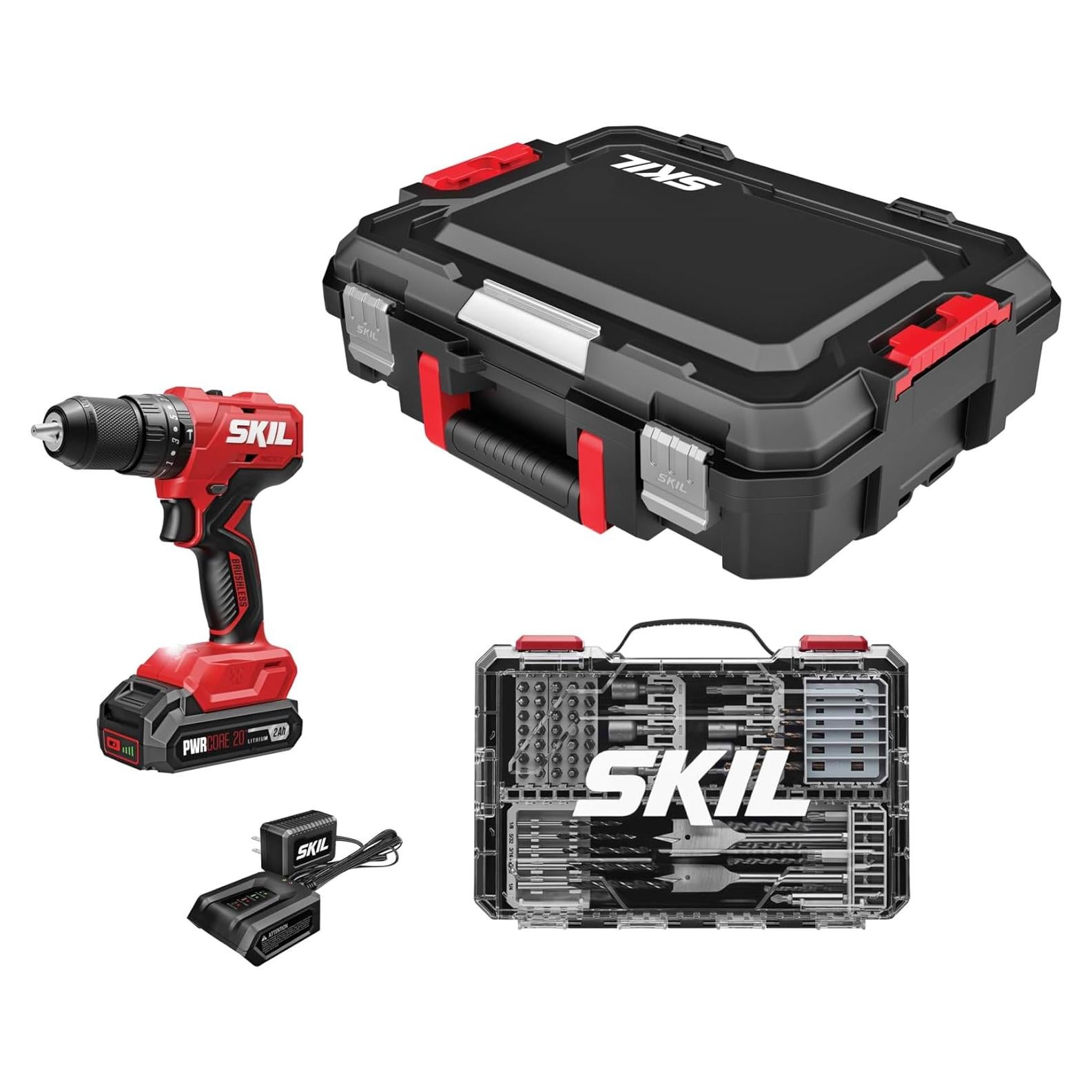 Taladro de Percusión Sin Cable Skil 20V con Batería y 75 Piezas